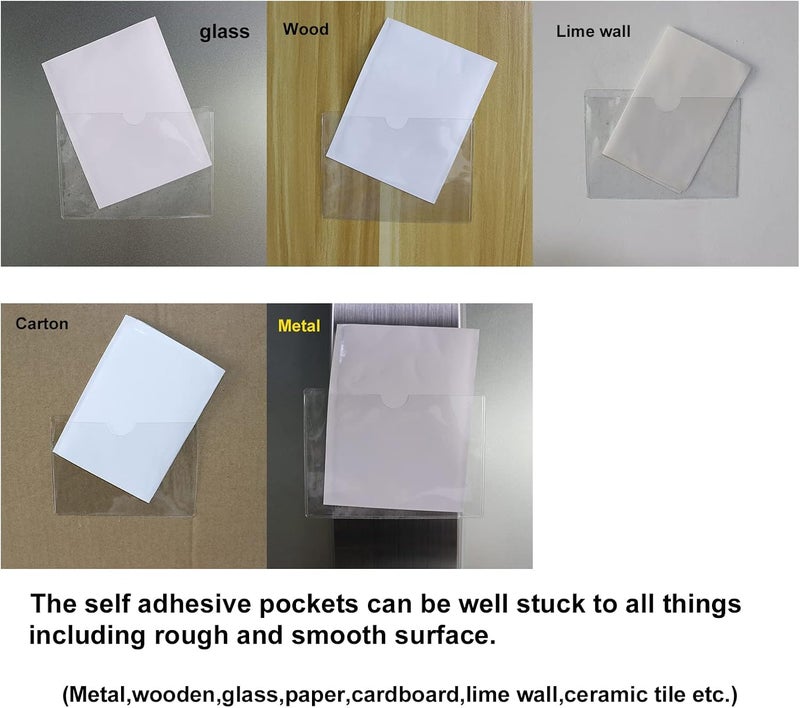 Baitoo Adhesive Clear Pockets,Self Adhesive Clear Label Pockets Adhesive Card Folder Plastic Pockets Holders Sleeves for Index Cards Planners Cabinet Shelves Photo Cd,10Pieces(100x55mm) - Image 4